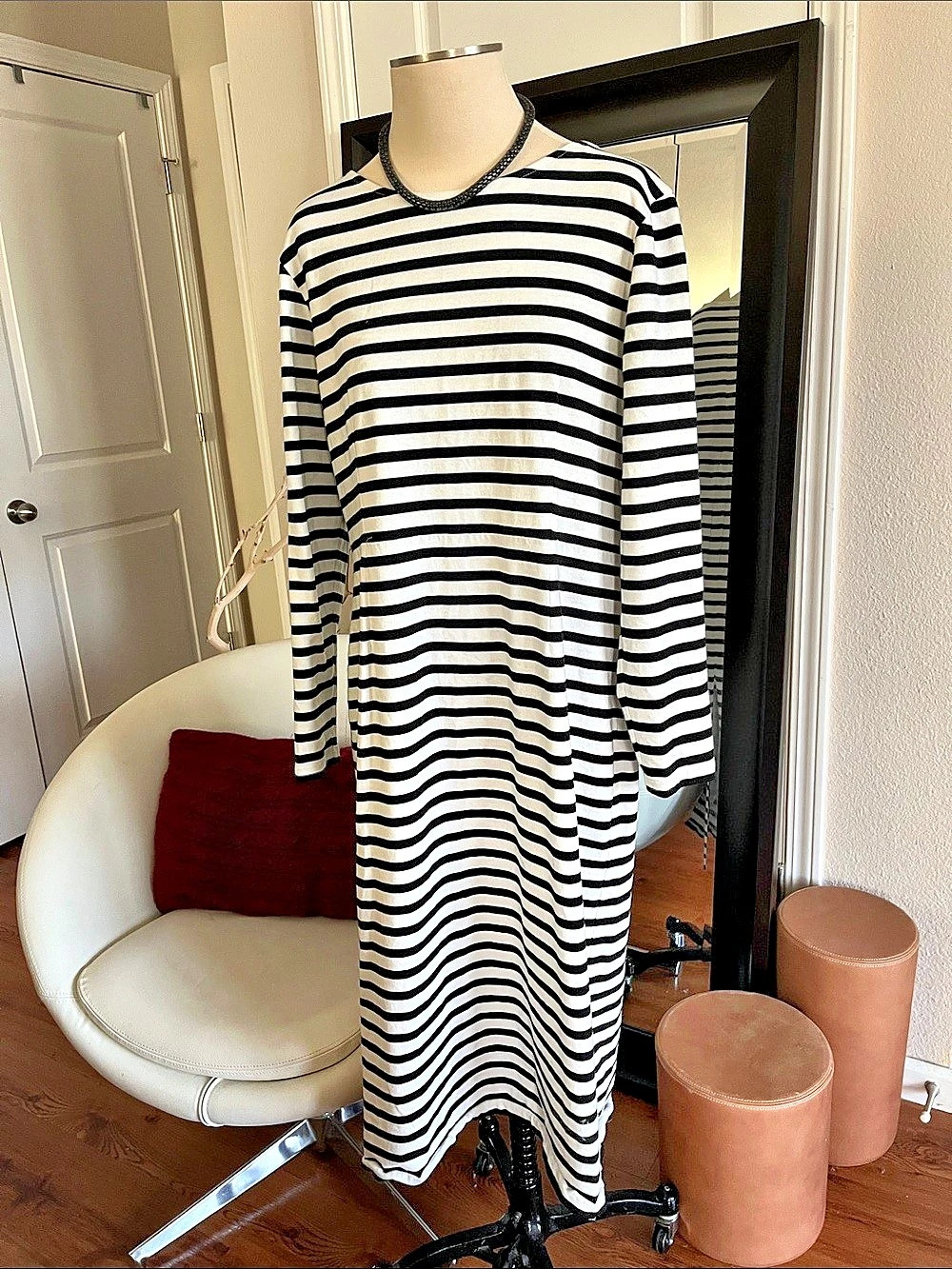 Jones New York Striped Midi Dress in Black & White